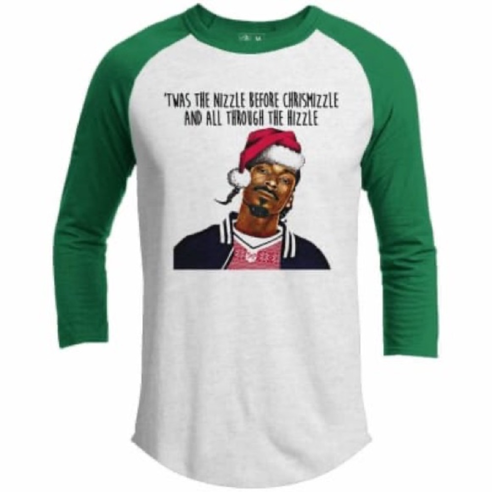 Snoop Dogg Christmas Green and White Graphic Raglan Tee Medium